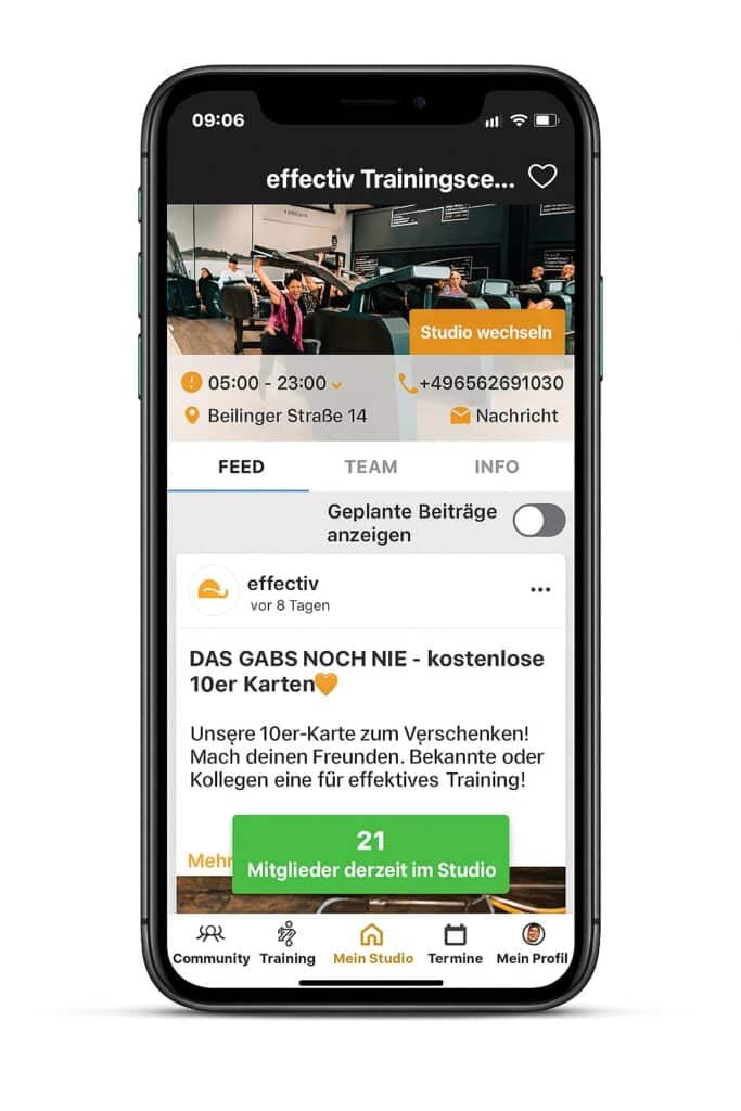Ein BIld wie die effectivApp auf einem Smartphone aussieht.